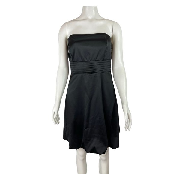 White House Black Market Dresses & Skirts - White House Black Market Strapless Dress 10 Black Satin Bubble Hem Cocktail